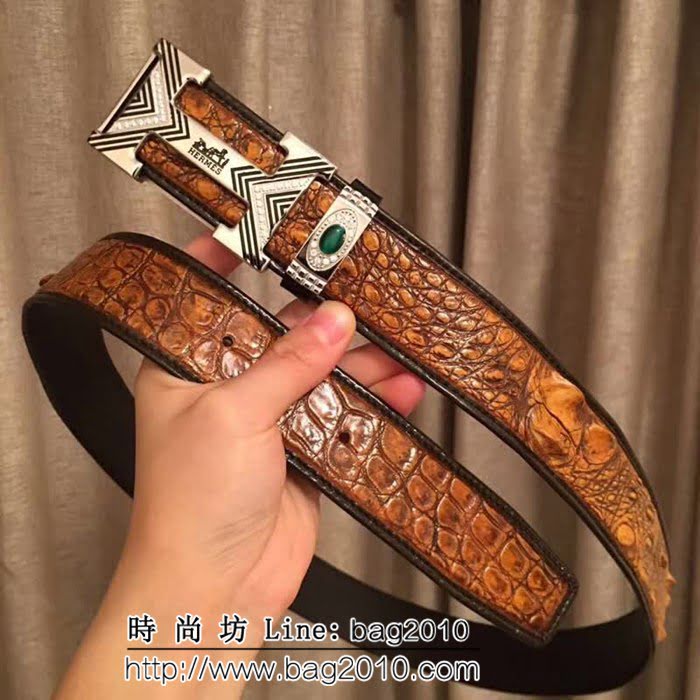 愛馬仕HERMES 純手工美洲鱷魚骨皮 海外高端男士皮帶 HHG1289